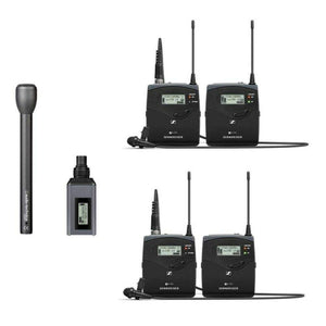 Sennheiser EW 100 ENG G4 Dual Wireless Lavalier Microphone Kit - A1 (470-516 MHz) with AT8004L Handheld Omnidirectional Dynamic Microphone (Long Handle) for HDSLR Cameras