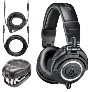 Audio-Technica ATH-M50x Sound-Isolating Monitor Headphones (Black) with SL-HP-07 Headphone Case - The Camera Box