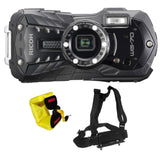 Ricoh WG-70 Waterproof 16MP Digital Camera, 2.7" LCD with Optio Floating Wrist Strap and Chest Harness (Black)