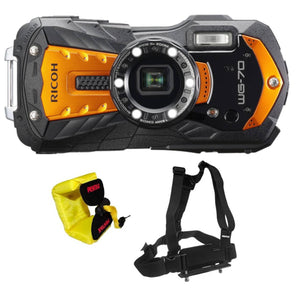 Ricoh WG-70 Waterproof 16MP Digital Camera, 2.7" LCD with Optio Floating Wrist Strap and Chest Harness (Orange)