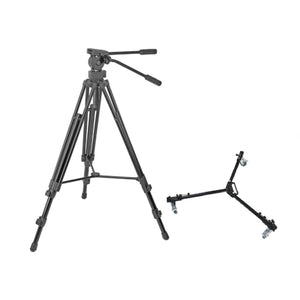 Redline 7518 Professional Video Tripod with F18 Fluid Head, Plus Redline D3 Universal Folding Tripod Dolly with 3" Wheels